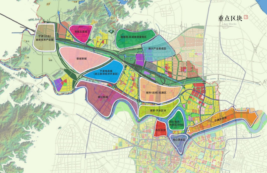 包括寧波老外灘,寧波文創港,慈城古縣城,姚江新城,城市(莊橋)拓展區